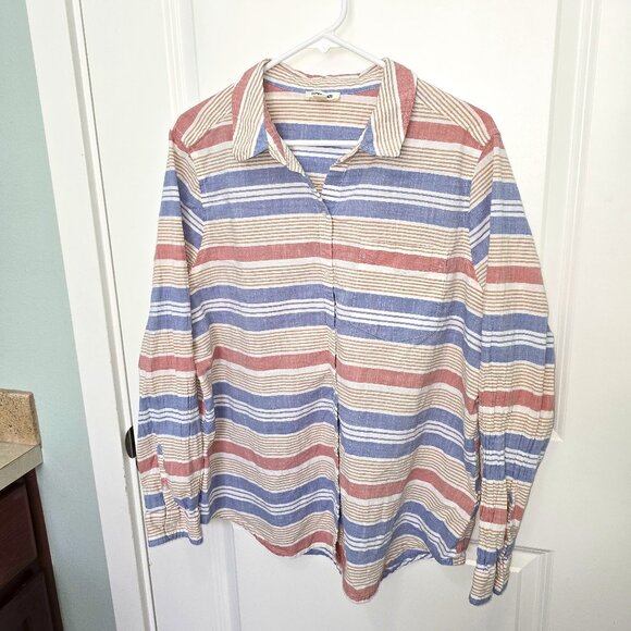 Goodthreads Button Up Shirt Tan Red Blue Plus Size XXL Stripes 100% Cotton - Picture 1 of 6